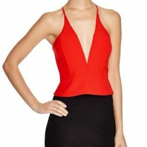 MICHELLE MASON Chic Red Plunge Neck Women's Strappy Back Top